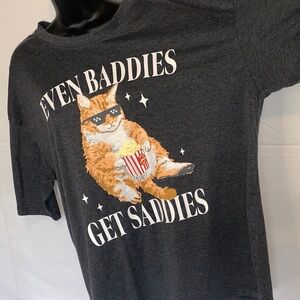 Even Baddies Get Saddies Dark Gray Cat Graphic Tee